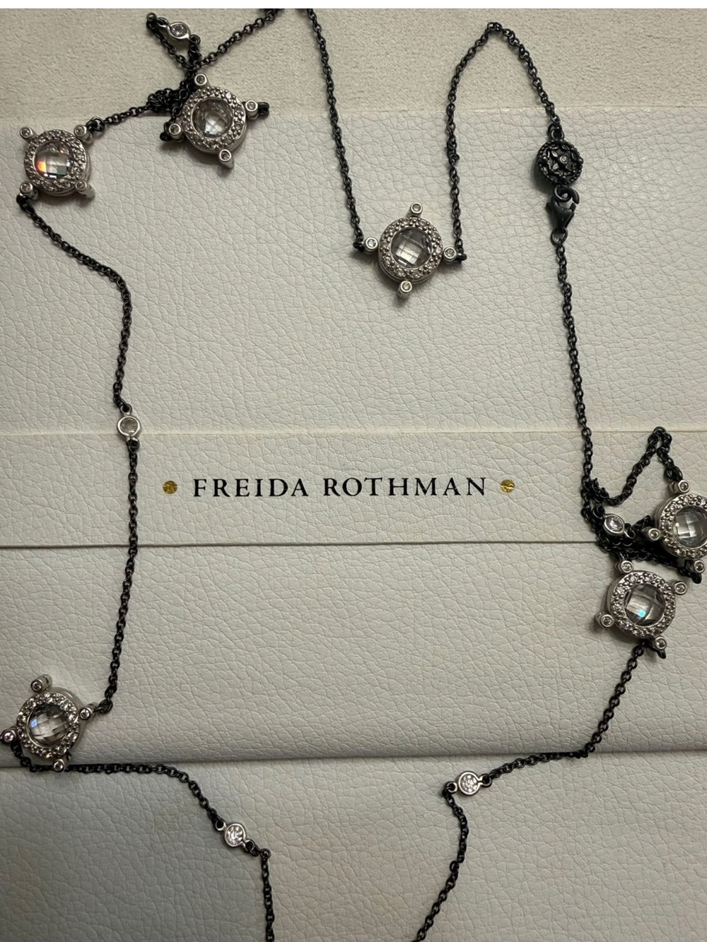 Freida Rothman Black and Silver Crystal Station Necklace